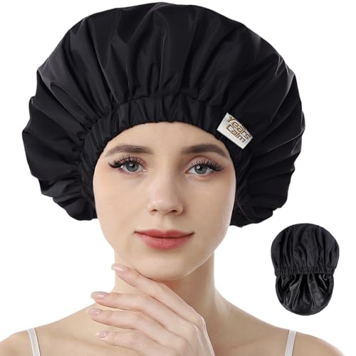 Years calm Reusable Waterproof Shower Caps for Women, Hair Caps for Showers, Double-Layer Elastic Design, for All Hairstyles, Travel-Friendly (black) - Image 1