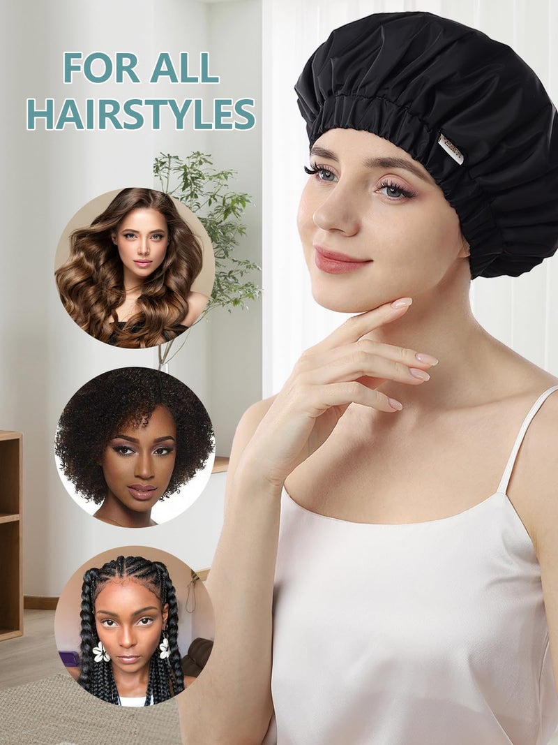 Years calm Reusable Waterproof Shower Caps for Women, Hair Caps for Showers, Double-Layer Elastic Design, for All Hairstyles, Travel-Friendly (black) - Image 5