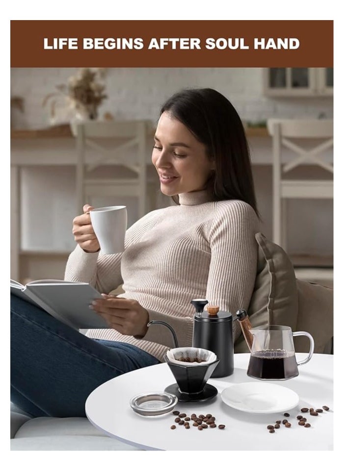 7-Piece Drip Coffee Maker Set Coffee Maker Set Coffee Kettle Dripping Cup Bean Grinder Filter Paper With Portable Hand-held Gift Box