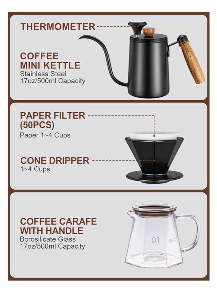 7-Piece Drip Coffee Maker Set Coffee Maker Set Coffee Kettle Dripping Cup Bean Grinder Filter Paper With Portable Hand-held Gift Box