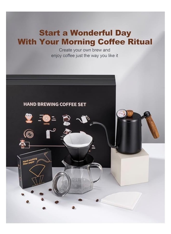 7-Piece Drip Coffee Maker Set Coffee Maker Set Coffee Kettle Dripping Cup Bean Grinder Filter Paper With Portable Hand-held Gift Box