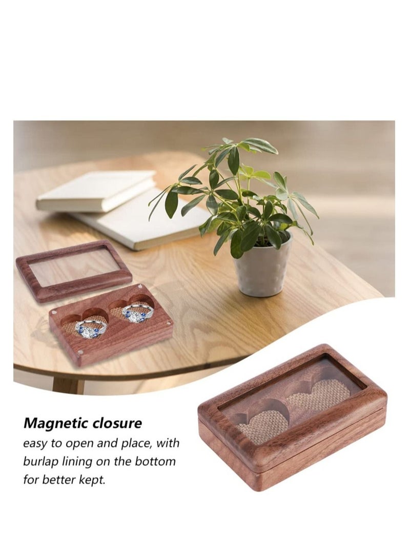 KASTWAVE Rectangular Ring Box, Wedding Ring Box for 2 Rings, Wooden Engagement Proposal Ring Bearer Box,Vintage Ring Holder for Weddings, Engagements, and Jewelry Display - Image 4