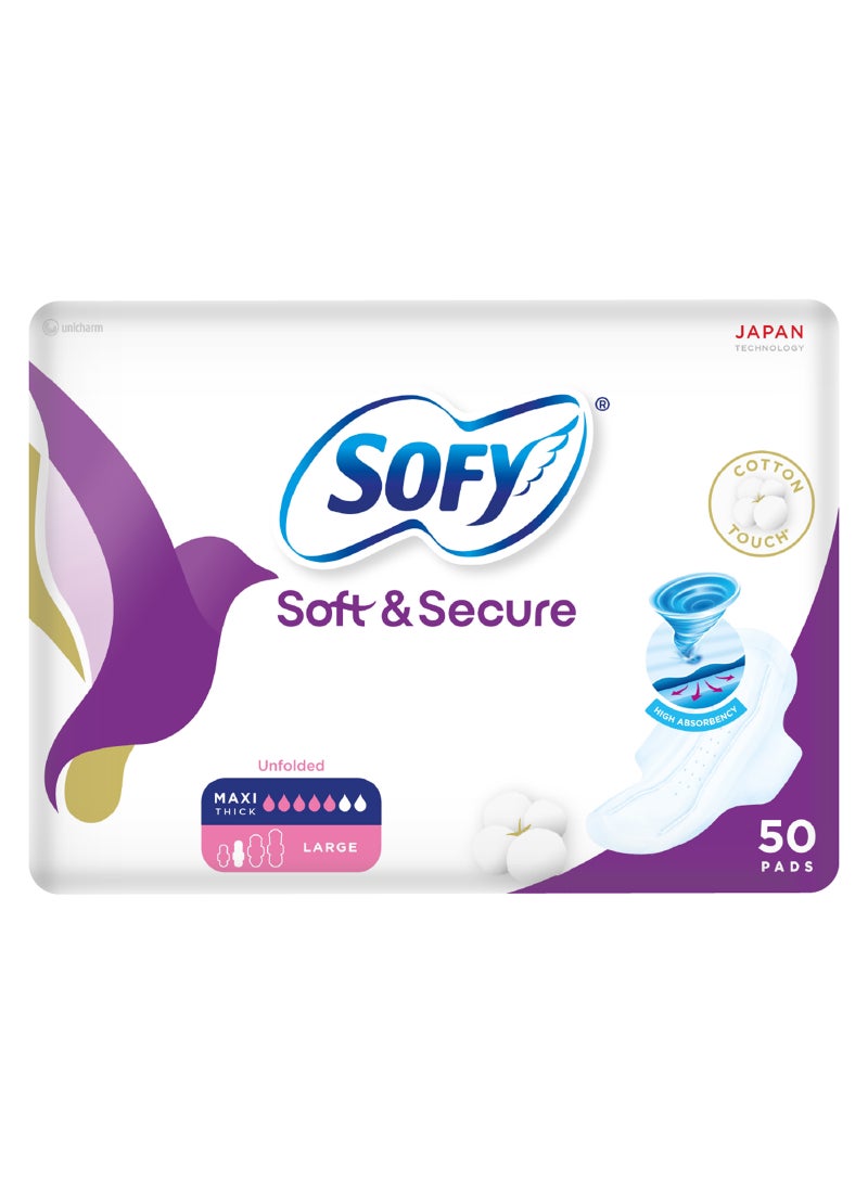 Sofy Soft And Secure Unfolded Sanitary Pads With Wings Maxi Compressed Large Pack of 50 50 Pcs - Image 1