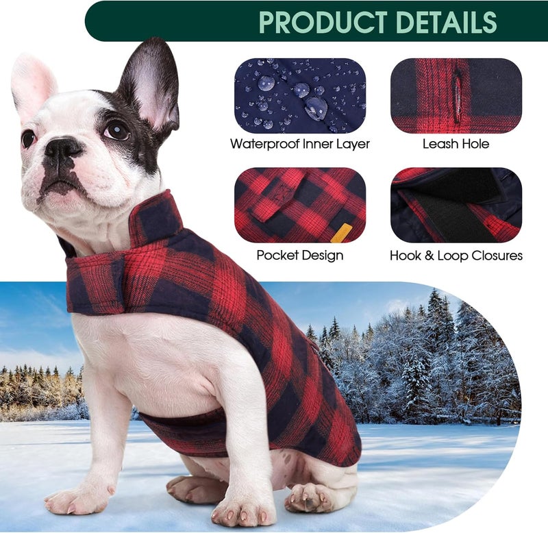 Kuoser Reversible Winter Coat, British Style Jacket for Small Medium Dogs - Warm, Windproof Puppy Cold Weather Vest, Red M - Image 3