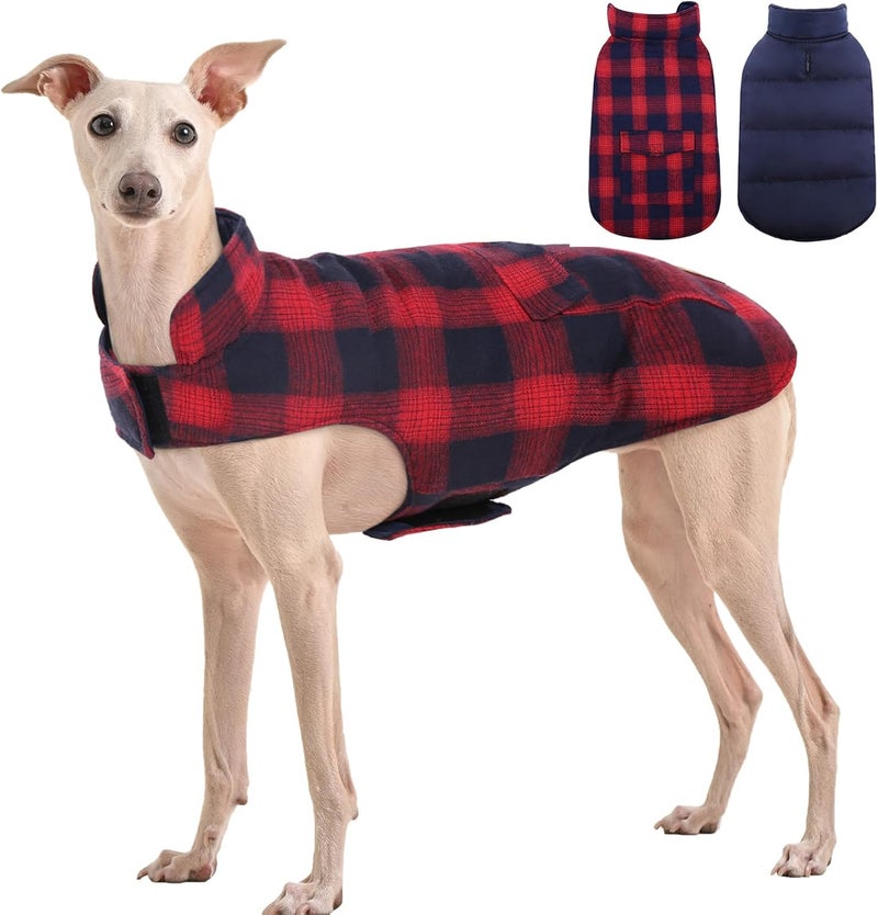 Kuoser Reversible Winter Coat, British Style Jacket for Small Medium Dogs - Warm, Windproof Puppy Cold Weather Vest, Red M - Image 1