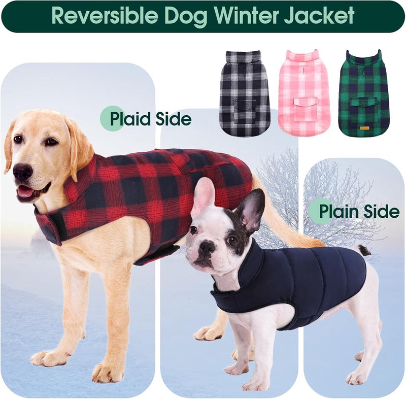 Kuoser Reversible Winter Coat, British Style Jacket for Small Medium Dogs - Warm, Windproof Puppy Cold Weather Vest, Red M - Image 4