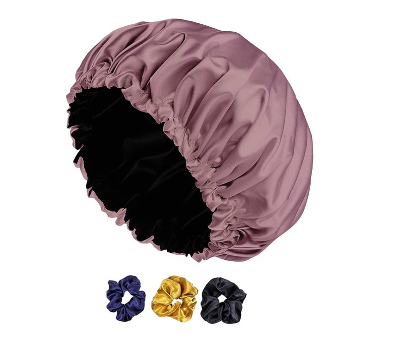 Avirons Satin Silk Hair Bonnet Cap | Satin Head Cap for Sleeping with 3 Scrunchies| Satin Bonnet for Curly Hair| Satin Hair wrap Cap | Adjustable Pure Satin Hair Bonnet Cap for Women/Girl Multicolour - Image 1