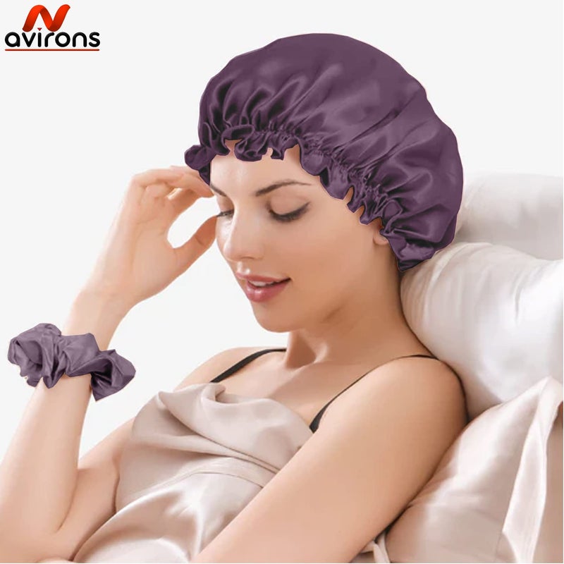 Avirons Satin Silk Hair Bonnet Cap | Satin Head Cap for Sleeping with 3 Scrunchies| Satin Bonnet for Curly Hair| Satin Hair wrap Cap | Adjustable Pure Satin Hair Bonnet Cap for Women/Girl Multicolour - Image 5