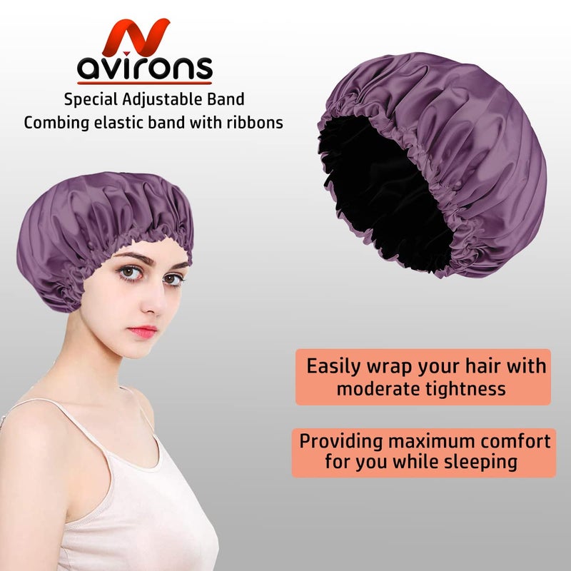 Avirons Satin Silk Hair Bonnet Cap | Satin Head Cap for Sleeping with 3 Scrunchies| Satin Bonnet for Curly Hair| Satin Hair wrap Cap | Adjustable Pure Satin Hair Bonnet Cap for Women/Girl Multicolour - Image 3