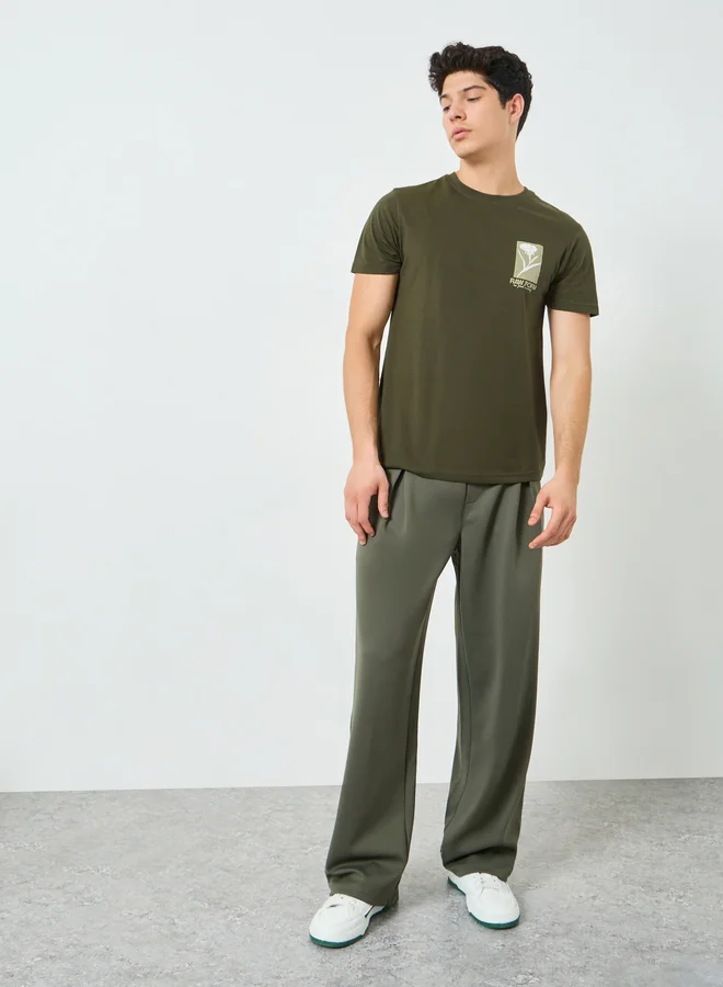 Styli Men Olive Graphic Print Crew Neck T-Shirt