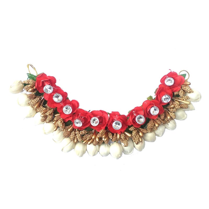 Maahal Foldable Light Weight Rose Flower Gajra Hair Accessories RedGolden