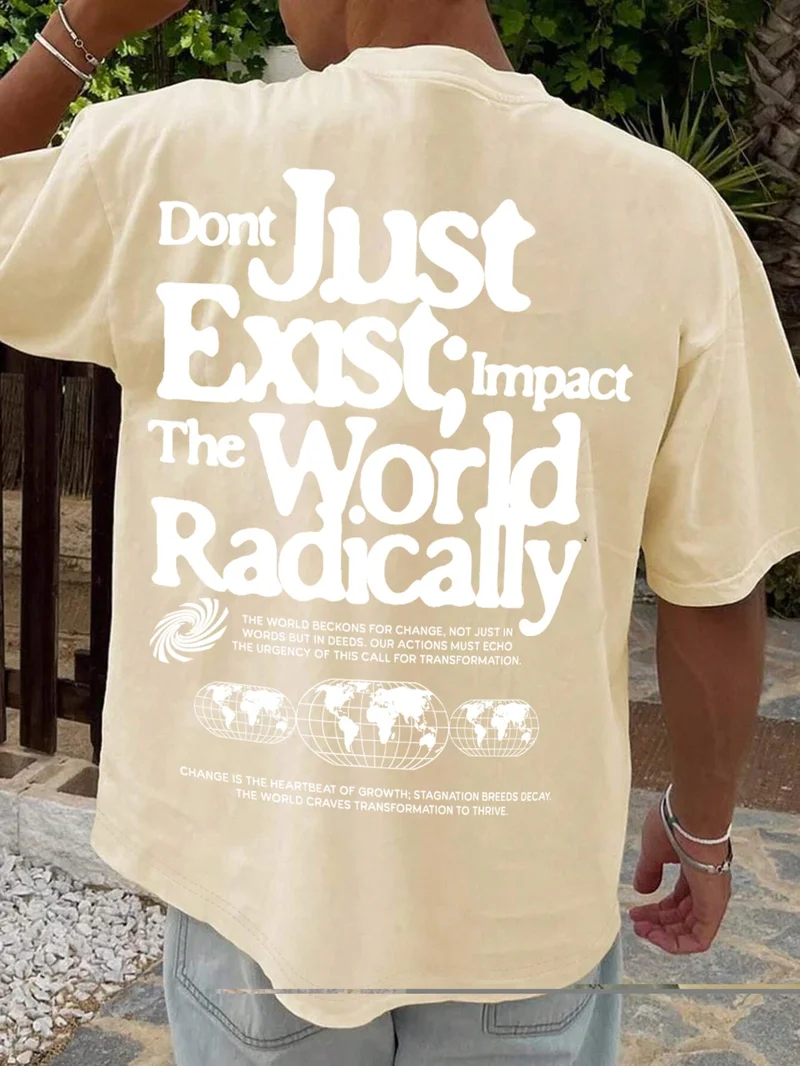 DogFish Oversize Printed Beige Casual T-Shirt 100% Cotton