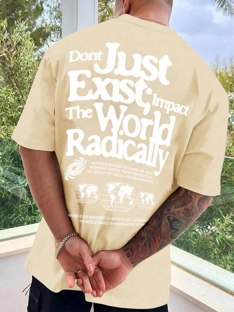 DogFish Oversize Printed Beige Casual T-Shirt 100% Cotton