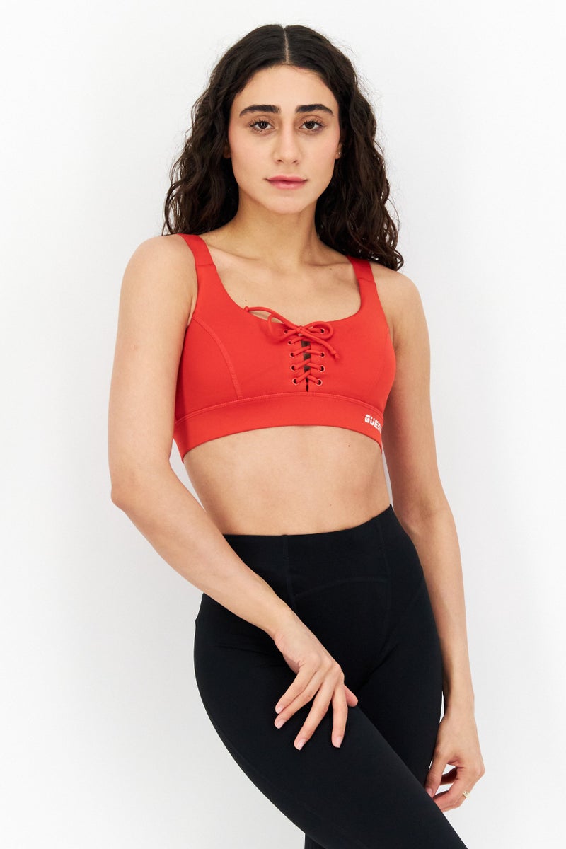 GUESS حمالة صدر رياضية نسائية مبطنة مع أربطة، برتقالي - Image 1