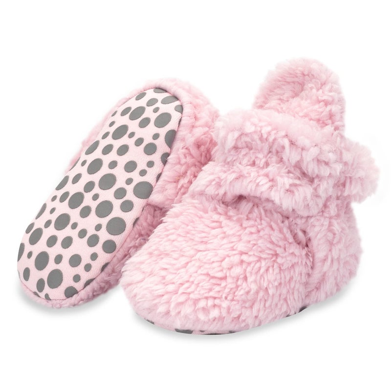 Zutano Unisex Furry Baby Booties with Grippers, Organic Cotton Lining, Baby Registry Must Haves, Baby Pink Furry, 12 Months - Image 1