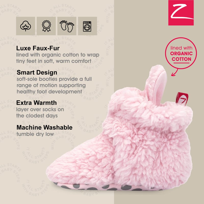 Zutano Unisex Furry Baby Booties with Grippers, Organic Cotton Lining, Baby Registry Must Haves, Baby Pink Furry, 12 Months - Image 4