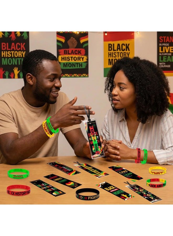 Moon Boat 100Sets Black History Month Decorations Gifts Bulk: Silicone Rubber Bracelets and Bookmarks Goodie Bag Stuffers African Party Favors - Image 5