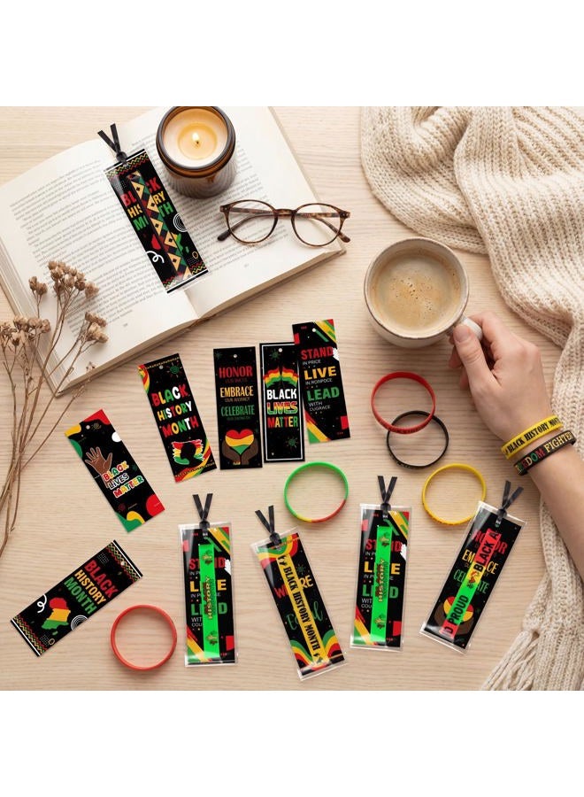 Moon Boat 100Sets Black History Month Decorations Gifts Bulk: Silicone Rubber Bracelets and Bookmarks Goodie Bag Stuffers African Party Favors - Image 2