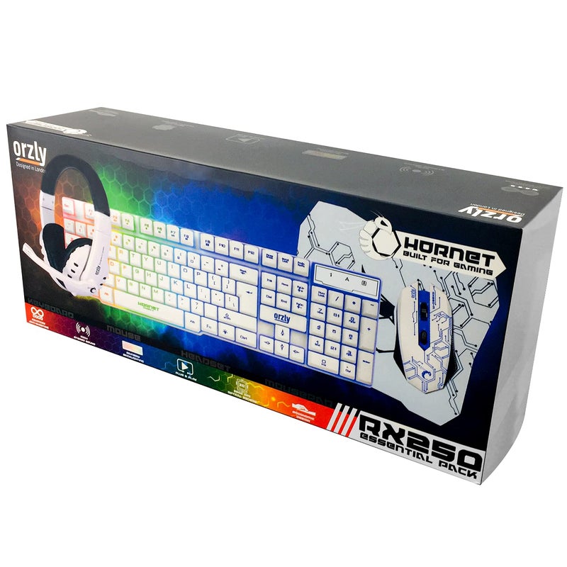 Orzly Gaming Keyboard and Mouse and Gaming Headset & Mouse Pad, Wired LED RGB Backlight Bundle for PC Gamers Users - 4 in 1 White Edition Hornet RX-250 - Image 2