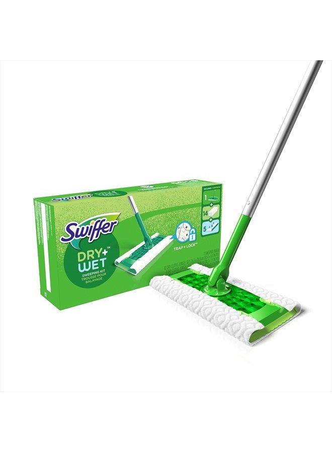 Swiffer Multi-Surface Kit for Floor Cleaning, Kit Includes 1 Sweeper, 14 Dry Sweeping Cloths, 5 Wet Mopping Cloths,20 Piece Set - Image 1