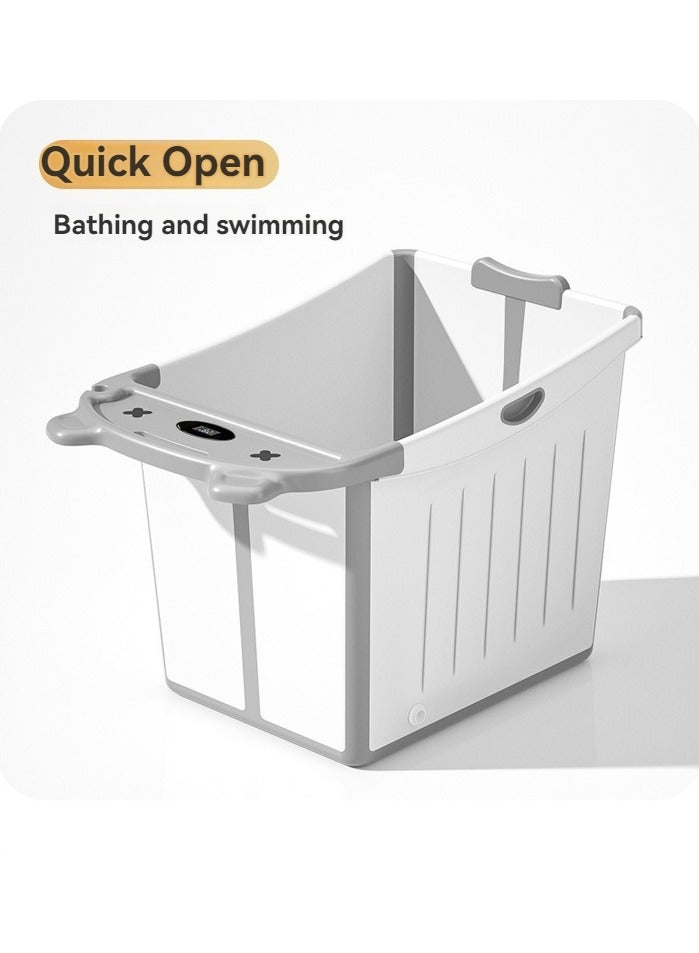 حوض استحمام محمول قابل للطي مع مستشعر درجة الحرارة وكرسي للاستحمام والسباحة، مناسب للأطفال الصغار من سن 0 إلى 15 عامًا، سريع الفتح، سهل التخزين - Image 2