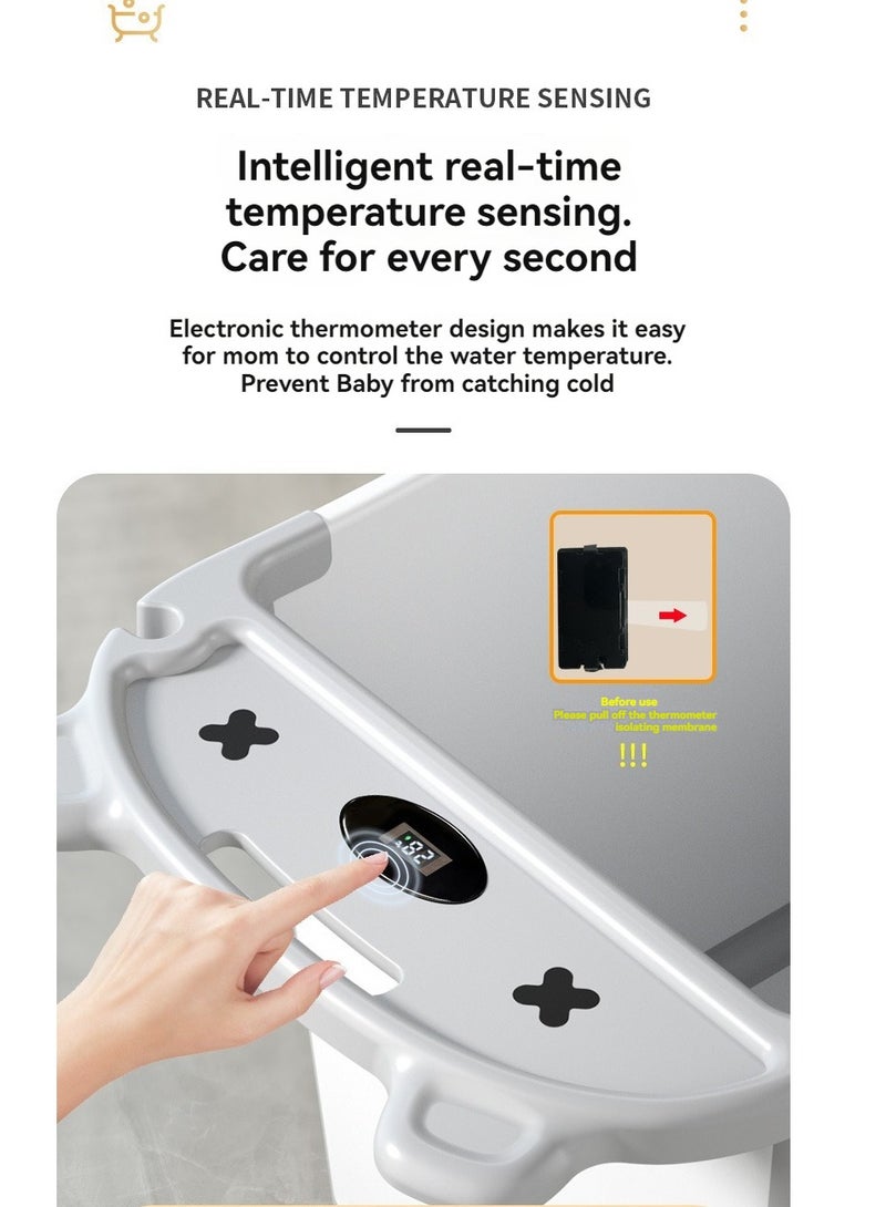 حوض استحمام محمول قابل للطي مع مستشعر درجة الحرارة وكرسي للاستحمام والسباحة، مناسب للأطفال الصغار من سن 0 إلى 15 عامًا، سريع الفتح، سهل التخزين - Image 4