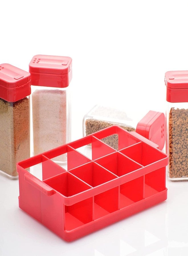 Finner Modern Premium Masala Box Set with 8 Airtight Containers | Durable Plastic Spice Rack for Organized Storage & Convenient Indian Cooking (Red) - Image 3