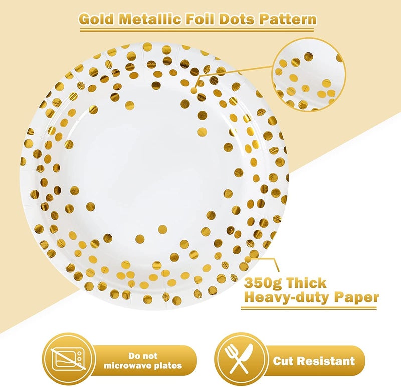 CENLBJ White and Gold Paper Plates and Napkins-50 Pack- 25 * 7inch Paper Plates & 25 * 6.5inch Napkins,Disposable Party Supplies for Birthdays Weddings Receptions and All Occasions - Image 4
