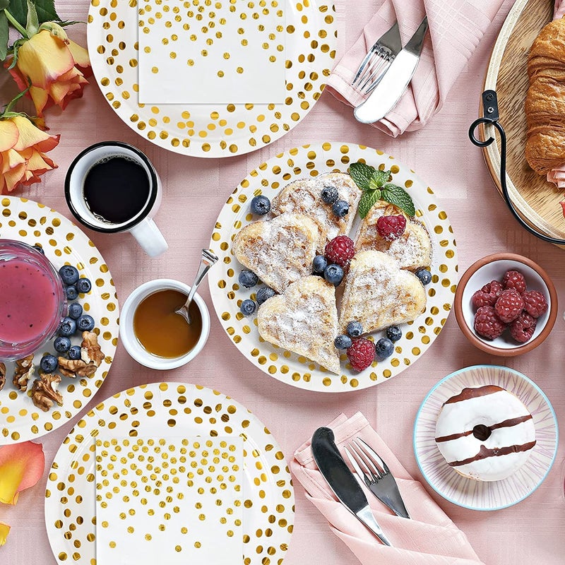 CENLBJ White and Gold Paper Plates and Napkins-50 Pack- 25 * 7inch Paper Plates & 25 * 6.5inch Napkins,Disposable Party Supplies for Birthdays Weddings Receptions and All Occasions - Image 5