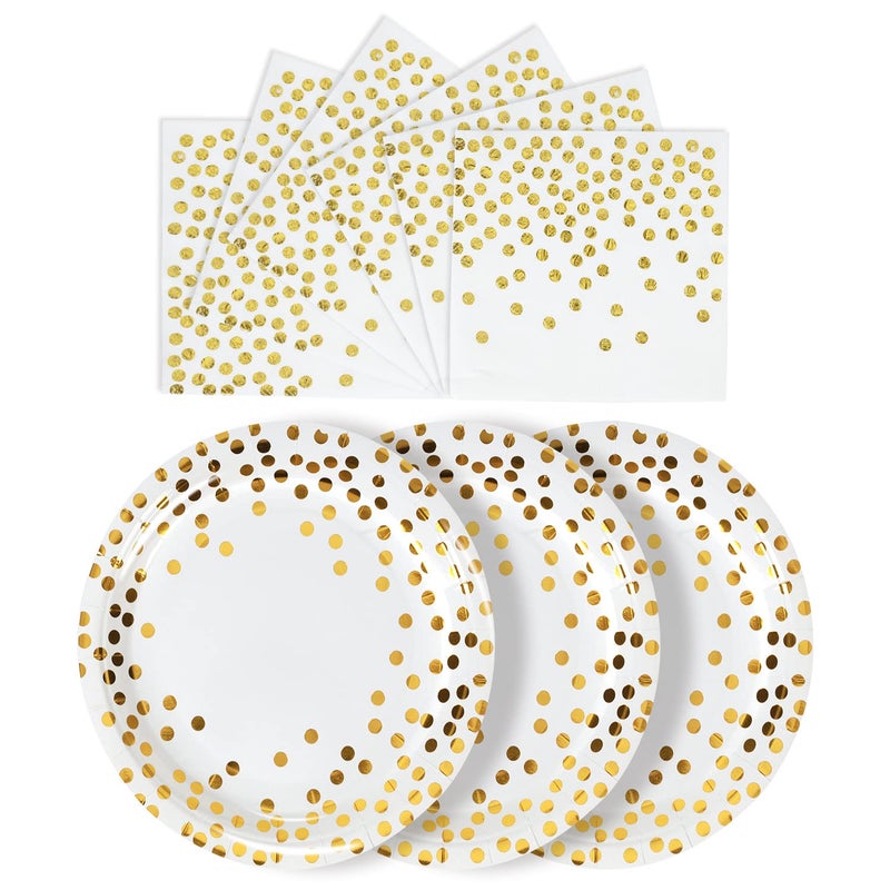 CENLBJ White and Gold Paper Plates and Napkins-50 Pack- 25 * 7inch Paper Plates & 25 * 6.5inch Napkins,Disposable Party Supplies for Birthdays Weddings Receptions and All Occasions - Image 1