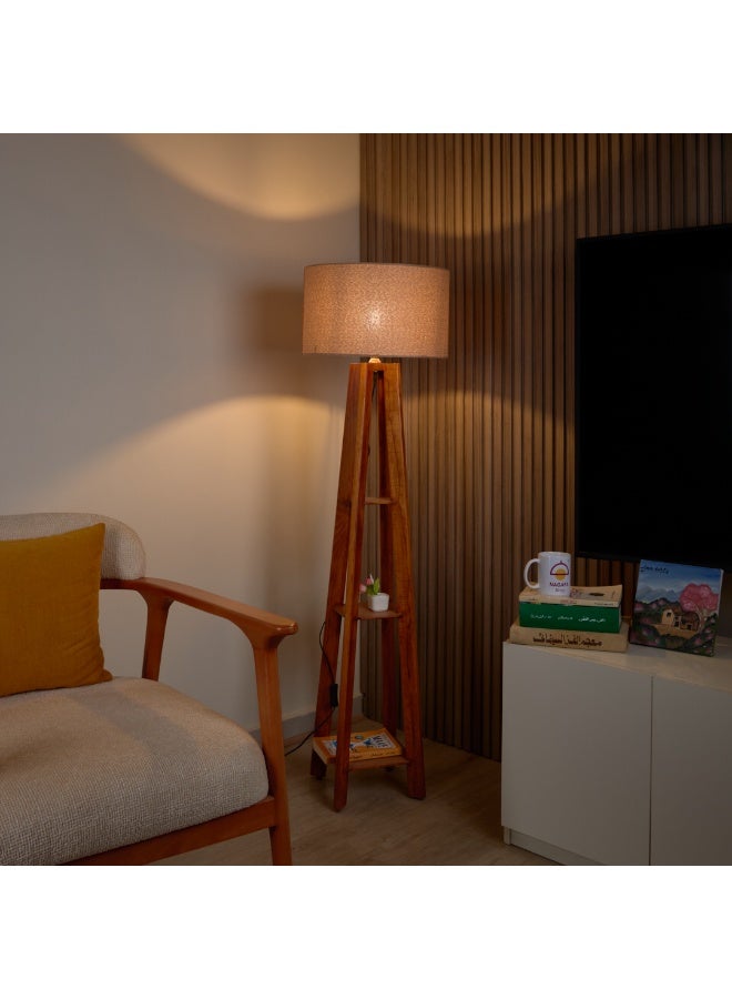 نجفة شوب لمبادير مودرن قاعدة خشب طبيعي وشابوه قماش بيج | تصميم أنيق يضفي دفئًا للمكان من نجفة شوب50*40*130 - Image 1