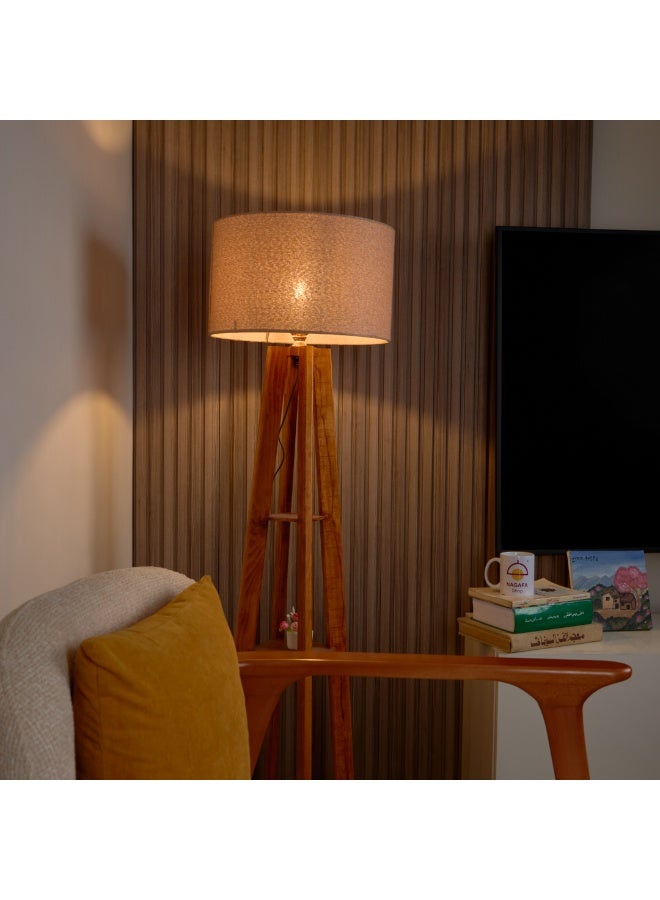 نجفة شوب لمبادير مودرن قاعدة خشب طبيعي وشابوه قماش بيج | تصميم أنيق يضفي دفئًا للمكان من نجفة شوب50*40*130 - Image 2