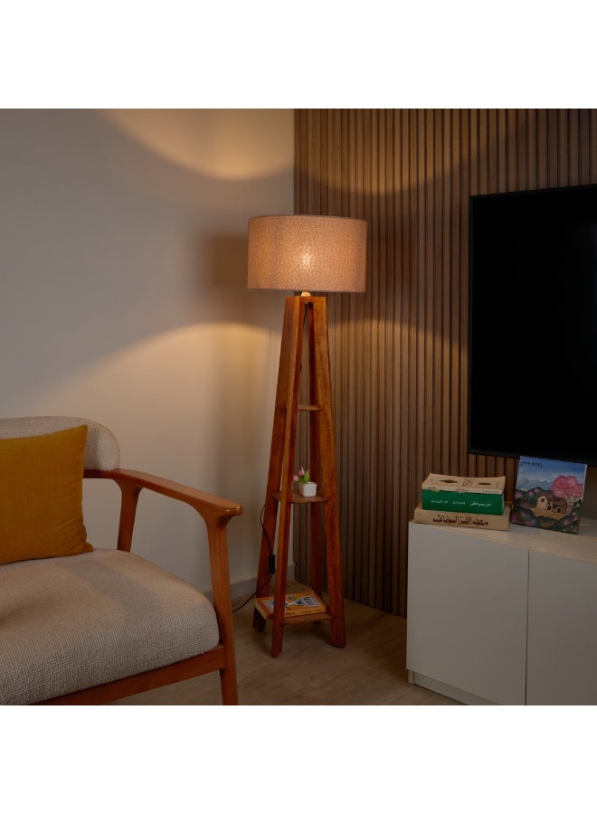 نجفة شوب لمبادير مودرن قاعدة خشب طبيعي وشابوه قماش بيج | تصميم أنيق يضفي دفئًا للمكان من نجفة شوب50*40*130 - Image 3