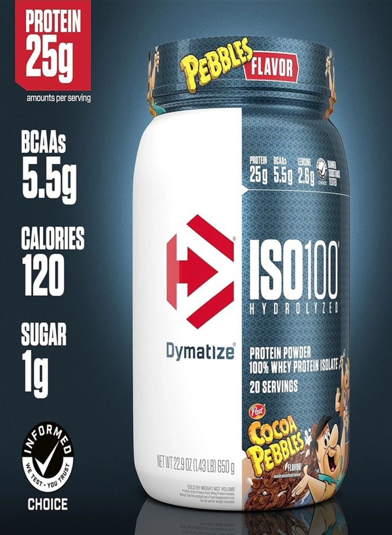 Dymatize ISO100 Hydrolyzed Protein Powder, 100% Whey Isolate, 25g Protein, 5.5g BCAAs, Gluten Free, Cocoa Pebbles, 650g, 20 Servings - Image 2