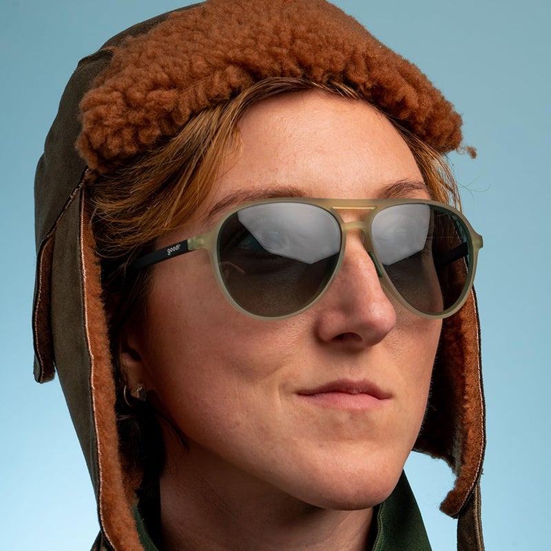 goodr Buzzed On The Tower Polarized Aviator Sunglasses Large Sized (Mach G), Green Solid Frames with Green Gradient Lens, Dark to Light Tint, UV400 Protection, No Slip, No Bounce - Image 4