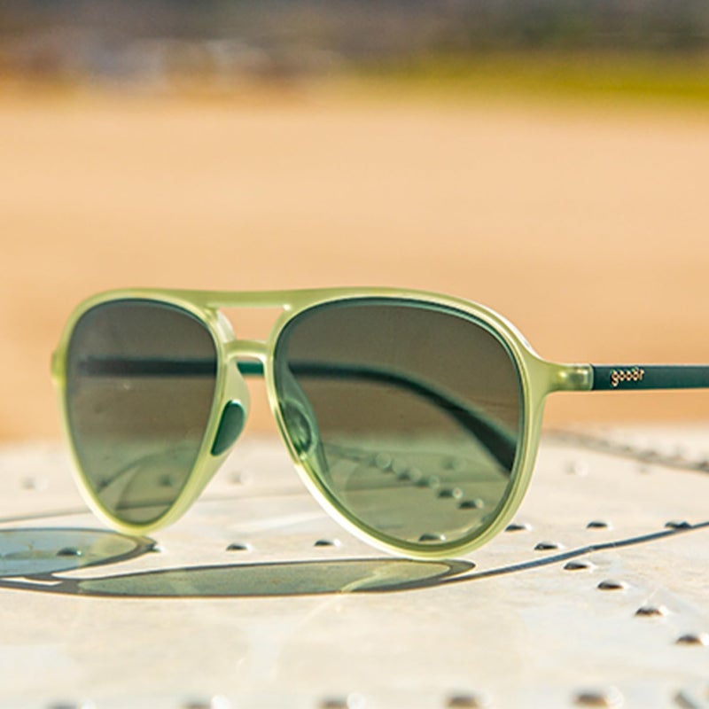 goodr Buzzed On The Tower Polarized Aviator Sunglasses Large Sized (Mach G), Green Solid Frames with Green Gradient Lens, Dark to Light Tint, UV400 Protection, No Slip, No Bounce - Image 5