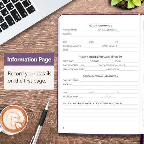 Homlive Notary Journal Log Book, 7”x10 Notary Book, Notary Log Books Notary Public Journal for Notarial Acts, Hardcover Notarial Journal, 120gsm Thick Paper, 136 Numbered Pages, Purple - Image 4