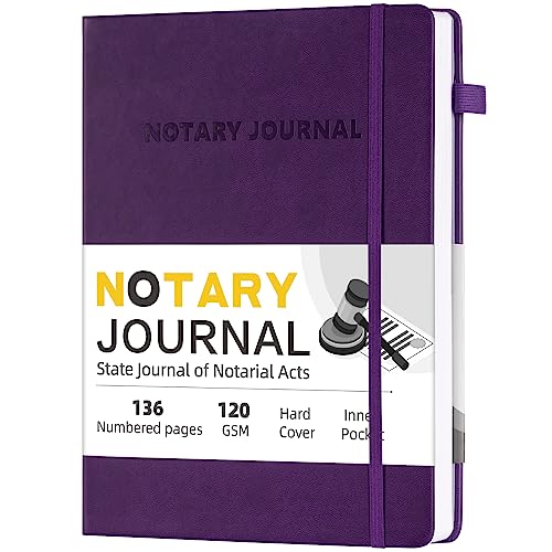 Homlive Notary Journal Log Book, 7”x10 Notary Book, Notary Log Books Notary Public Journal for Notarial Acts, Hardcover Notarial Journal, 120gsm Thick Paper, 136 Numbered Pages, Purple - Image 1