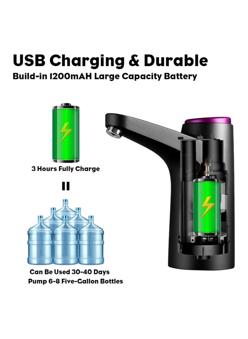 سكاي تاتش مضخة مياه أوتوماتيكية للعبوات سعة 5 جالون | موزع مياه محمول قابل لإعادة الشحن عبر USB | مضخة كهربائية للعبوات سعة 2-5 جالون، باللون الأسود. - Image 2