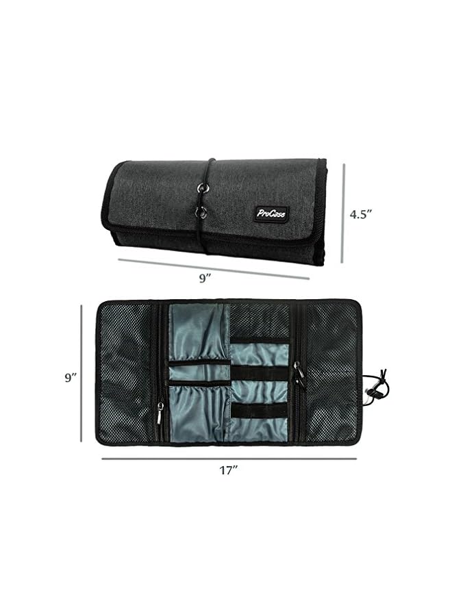 Procases Electronic Organizer Cord Pouch, Travel Cable Charger Phone Accessories Bag Organizer Roll up Tech Carrying Case for USB Cables SD Memory Cards Earphone Flash Hard Drive –Black - Image 4