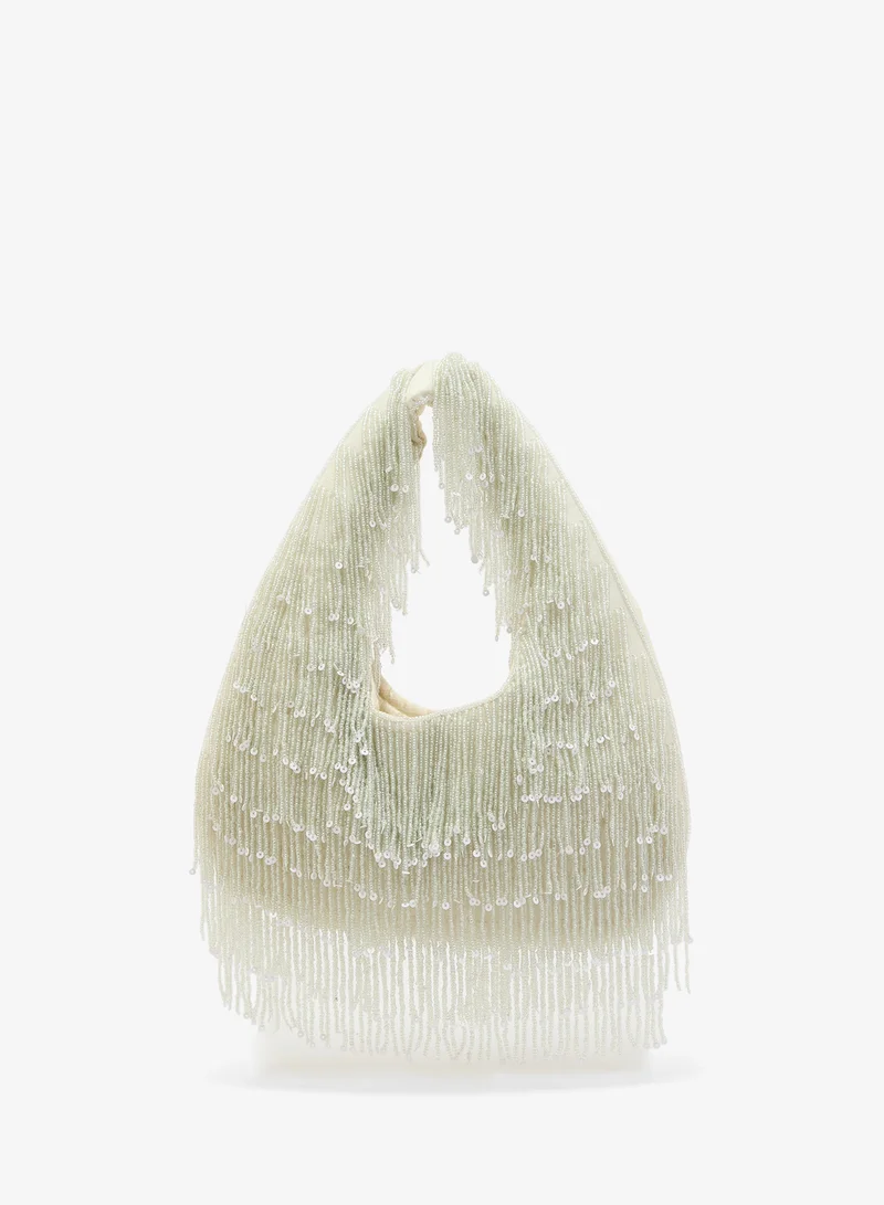 Embroidered Beaded Tassle Clutch