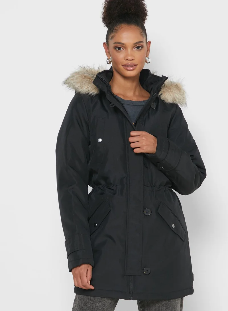 VERO MODA Faux Fur Detail Hooded Jacket