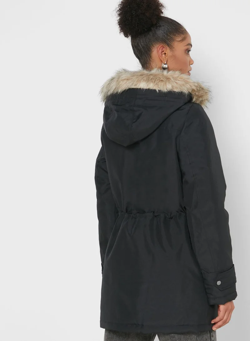 VERO MODA Faux Fur Detail Hooded Jacket
