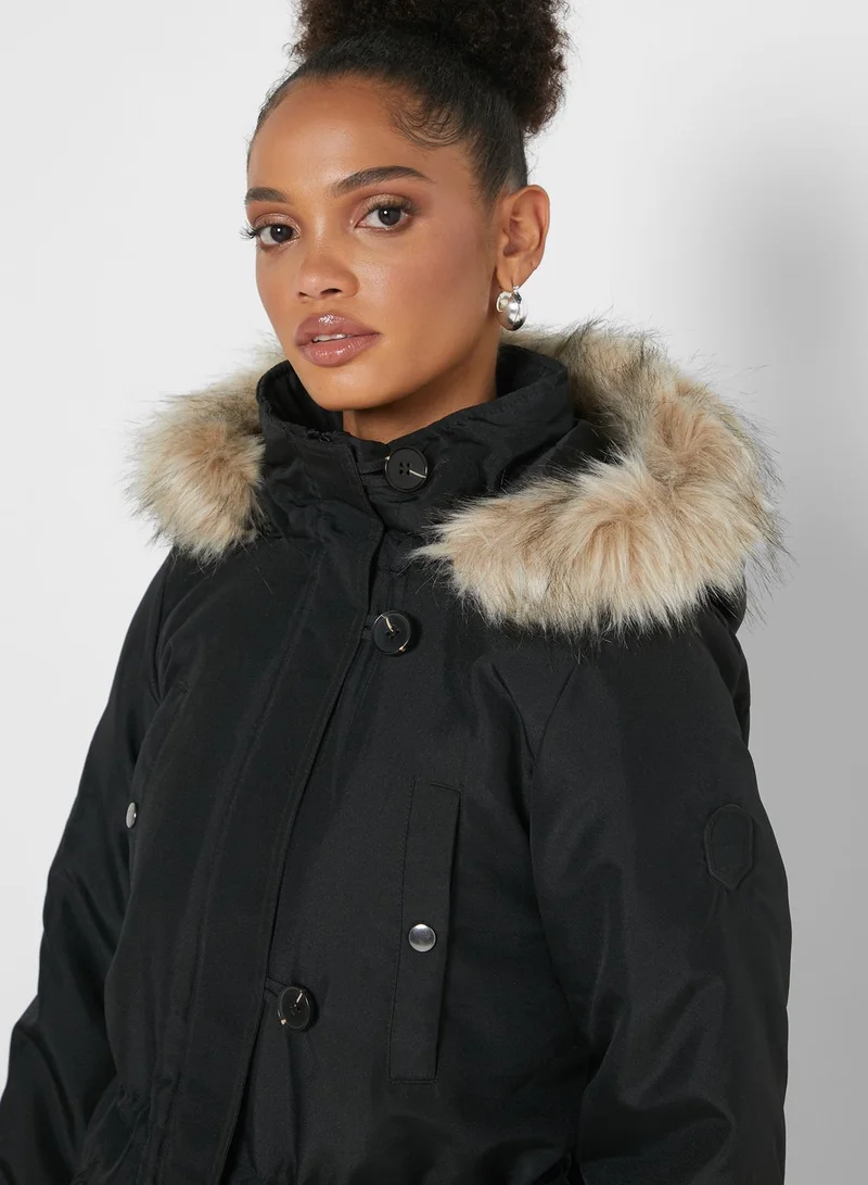 VERO MODA Faux Fur Detail Hooded Jacket