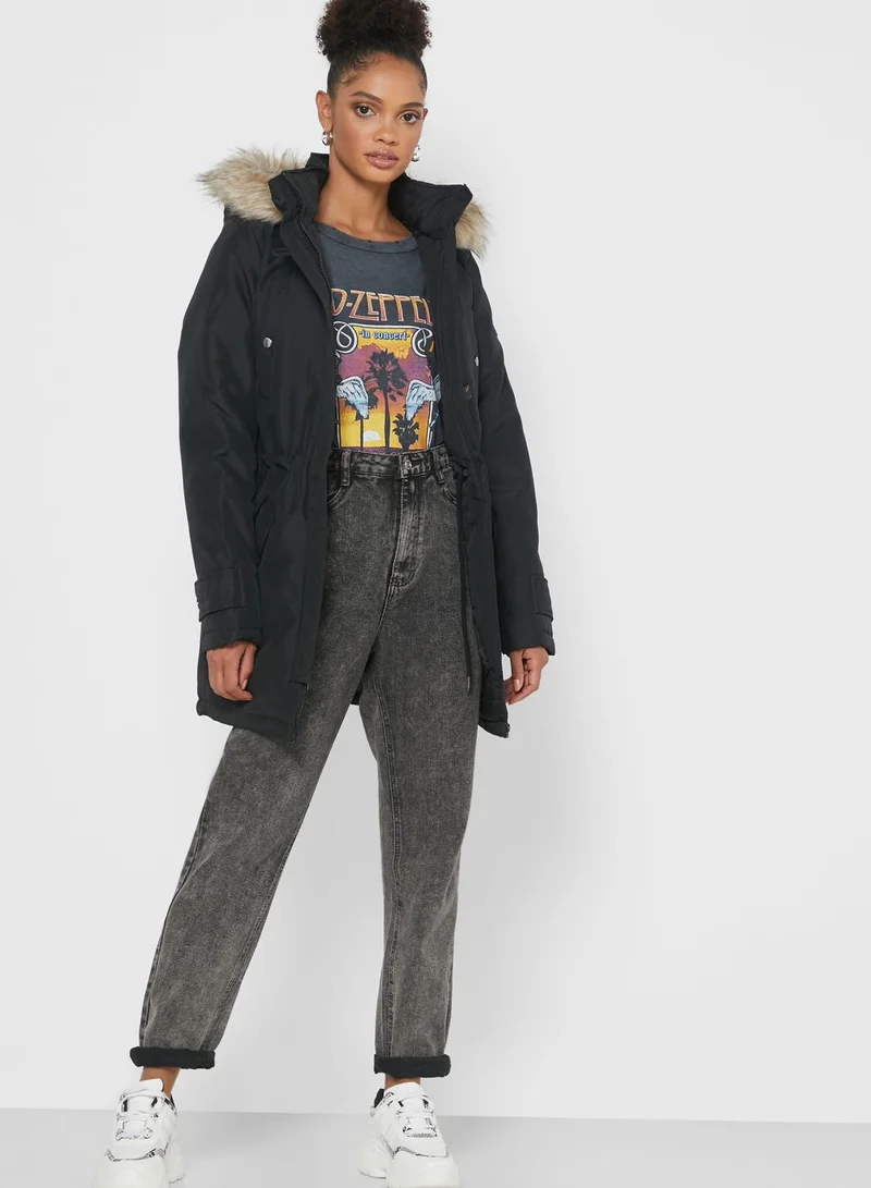 VERO MODA Faux Fur Detail Hooded Jacket