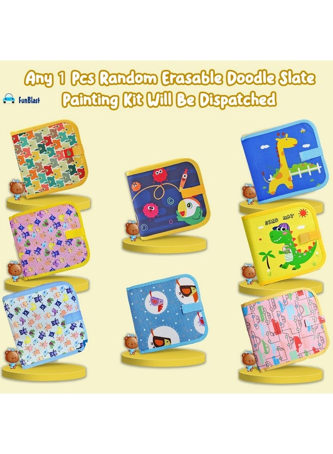 FunBlast FunBlast Erasable Doodle Book for Kids - Reusable Drawing Books Slate for Kids, Scrap Painting Kit for Kids, Drawing Book with Wet Wipes & Colors for Kids, Magic Coloring Doodle Slate - Random Design - Image 4