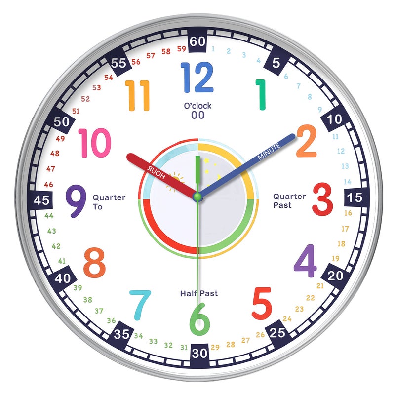 [12 Inches 30Cm] Fun Early Teaching Number Mute Wall Clock Home Living Room Children'S Room Decorative Clock - Image 4