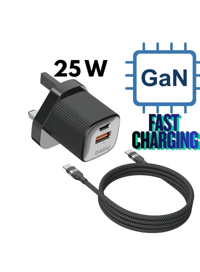 DADU GaN 25W Fast Charger DC 369 with PD + QC USB-C Fast Charging Technology, European Travel UK Plug Adapter, Single USB-C Port for Maximum Speed, Compatible with iPhone 17, 16, 15, 14, 13, 12 Series & All Android Devices (Without Cable) - Image 1