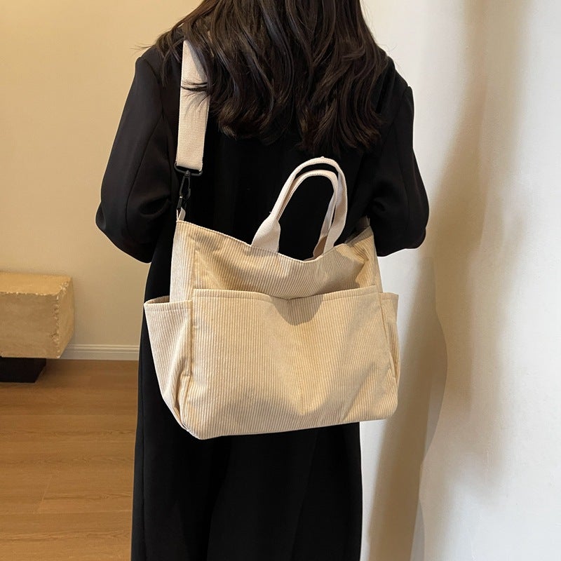 Striped Velvet Women'S Cloth Bag Commuter Simple Commuter Crossbody Shoulder Bag Women'S Portable Large Capacity Bag With Zipper For Women - Image 3