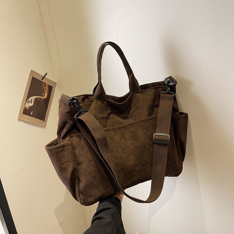 Striped Velvet Women'S Cloth Bag Commuter Simple Commuter Crossbody Shoulder Bag Women'S Portable Large Capacity Bag With Zipper For Women - Image 2
